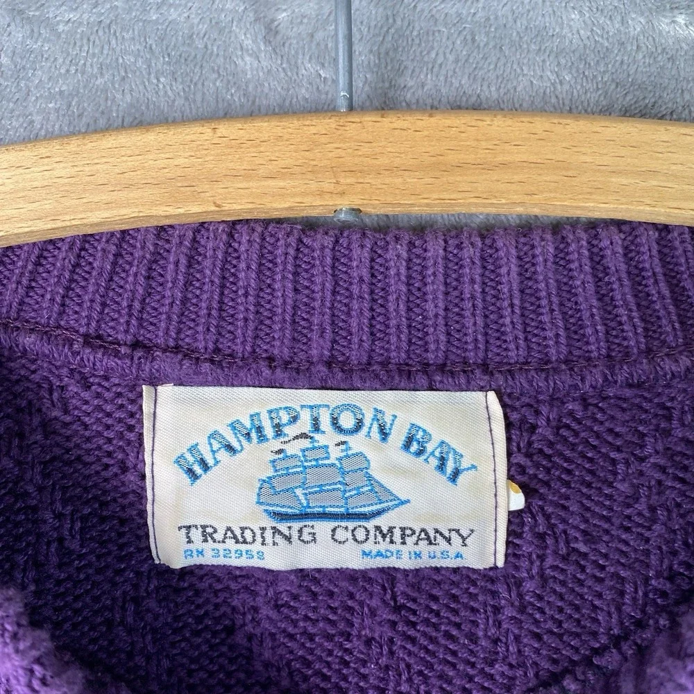 Vtg Hampton‎ Bay Trading Company Sweater Mens XL Purple 3D Knit Textured 90s